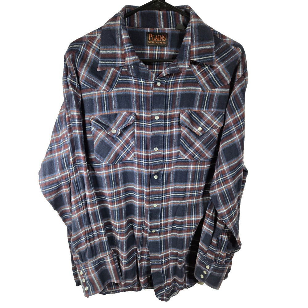 Plains Western Wear Pearl Snap Shirt Mens Size XL Plaid Cowboy Western Button Up